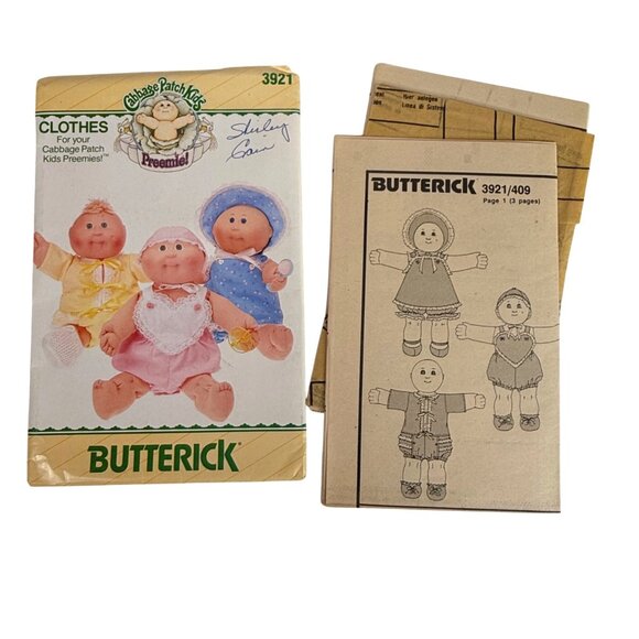 Butterick 3921 Cabbage Patch Kids Doll Preemie Clothes Sewing Pattern Romper Hat - Picture 3 of 6